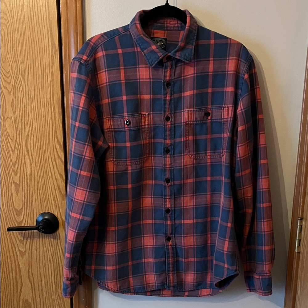 J. Crew Navy and Red Checkered Shirt Size Large